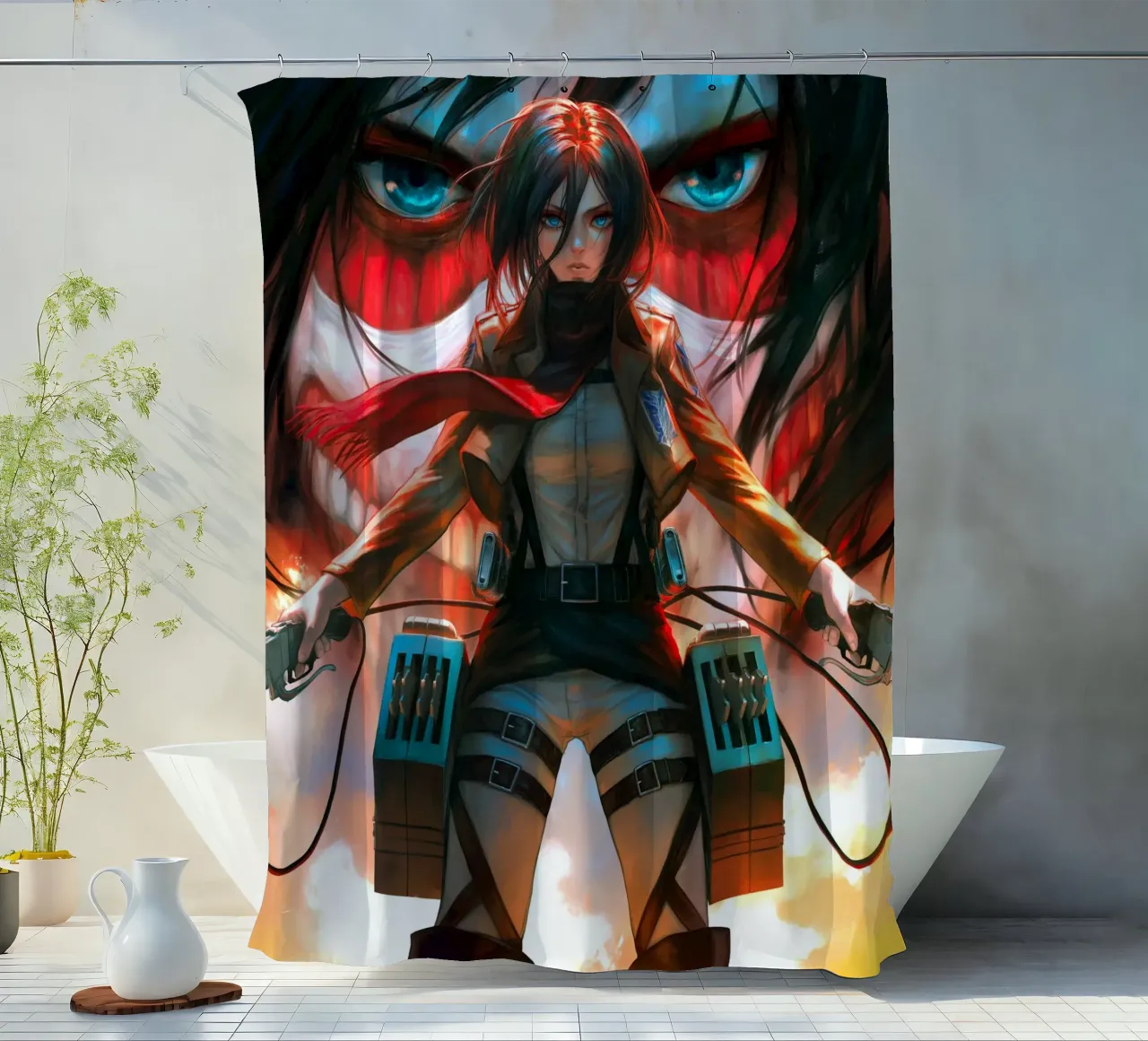 Mikasa Ackerman Attacco su Titano tenda da doccia da Fleur de Lys