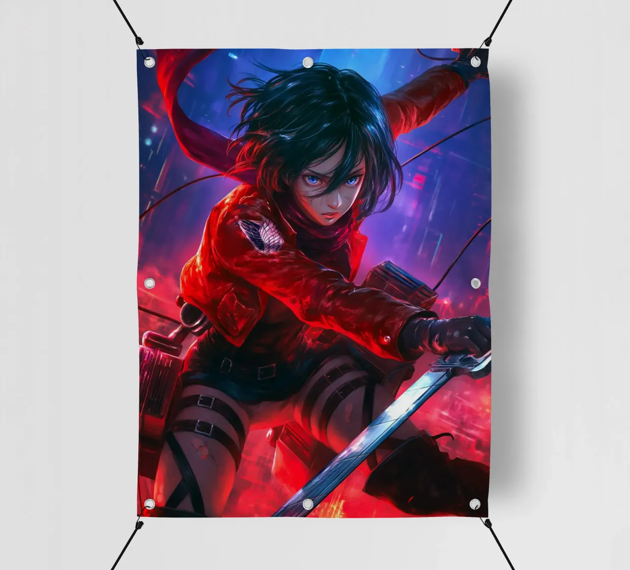 Mikasa Ackerman Attacco su Titano telo in pvc da Fleur de Lys