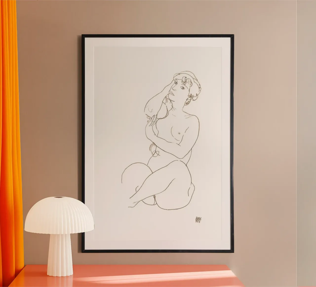 Egon Schiele - Sitzender weiblicher Akt poster con telaio in legno da Second Canvas