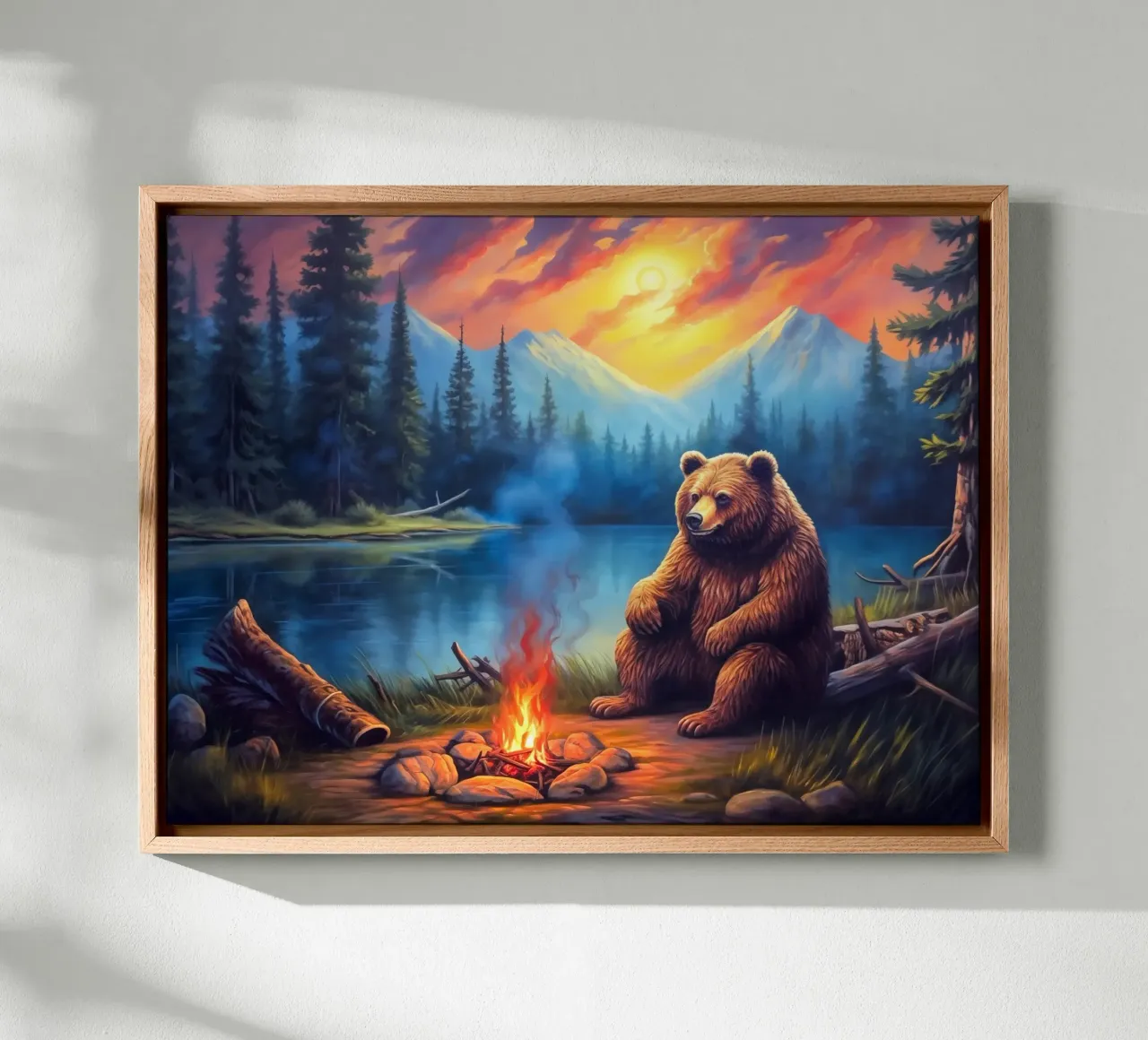 Grizzly beer kampvuur canvas met Baklijst van Fleur de Lys