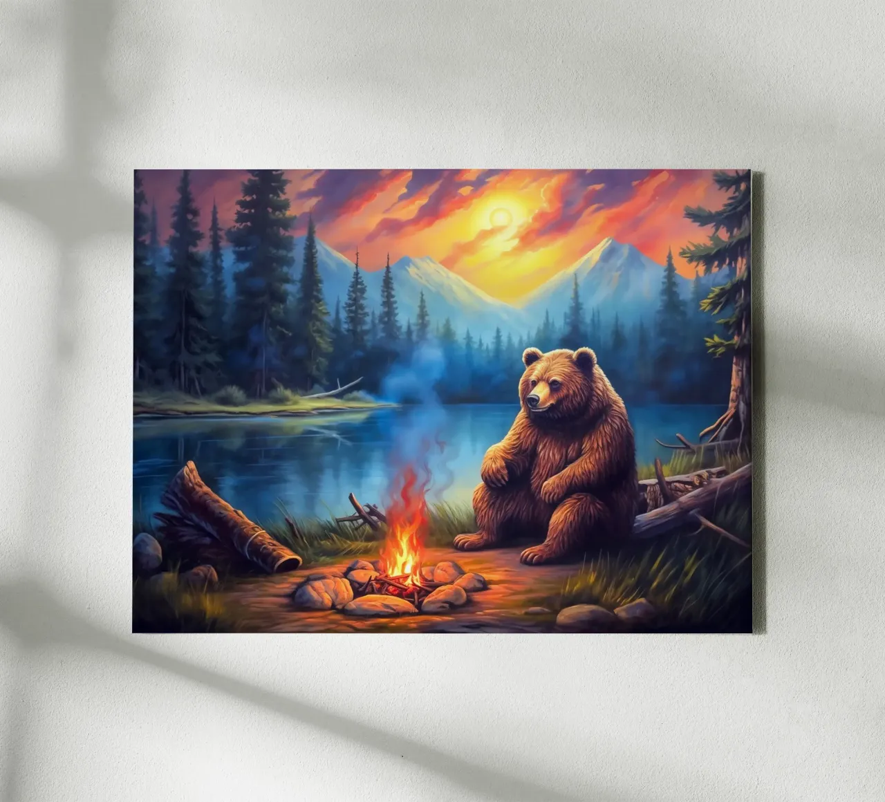 Grizzly beer kampvuur canvas met Baklijst van Fleur de Lys