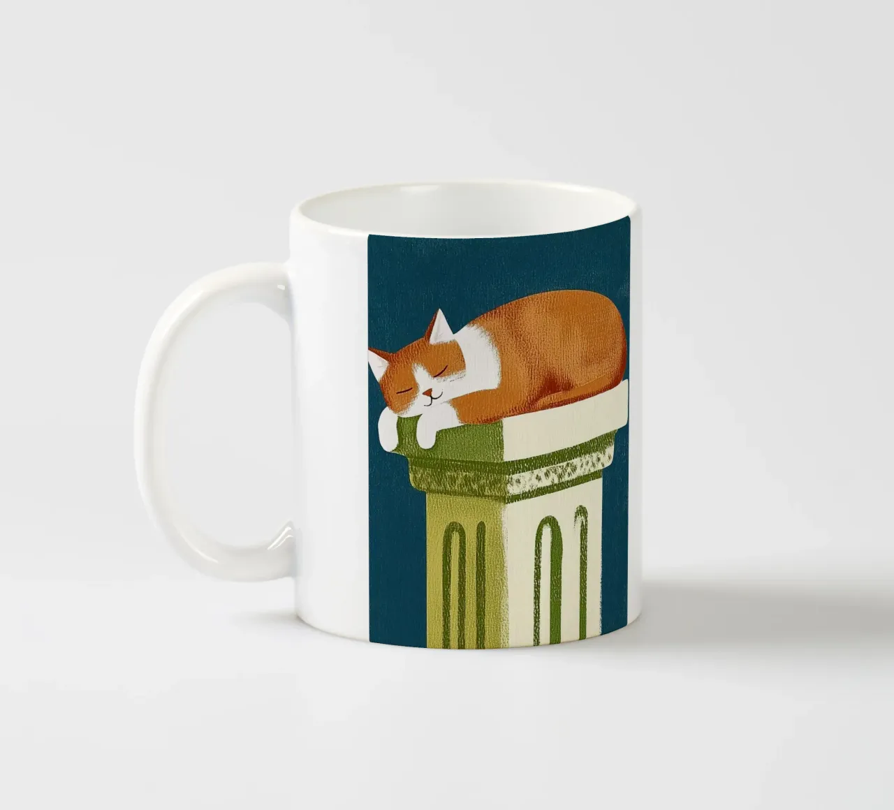 Gatto che dorme in Grecia tazza in ceramica da Curious Canvas