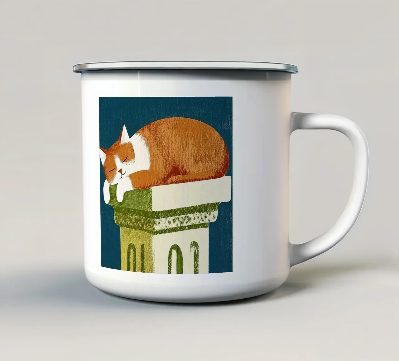 Gatto che dorme in Grecia tazza in smalto da Curious Canvas