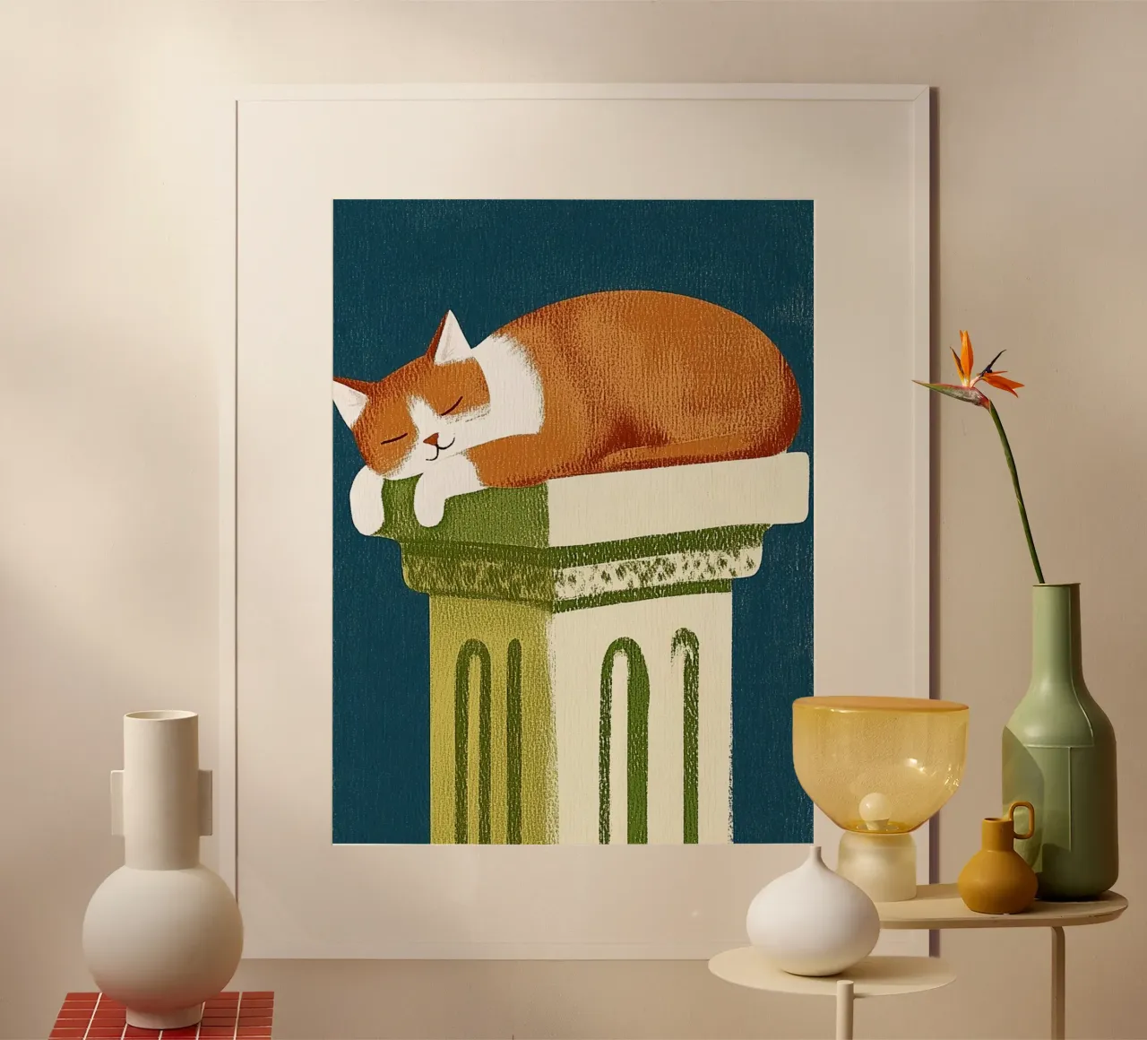 Gatto che dorme in Grecia poster da Curious Canvas