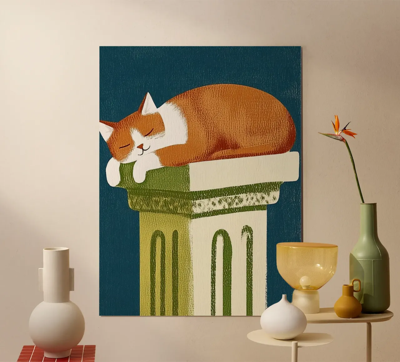 Gatto che dorme in Grecia poster da Curious Canvas