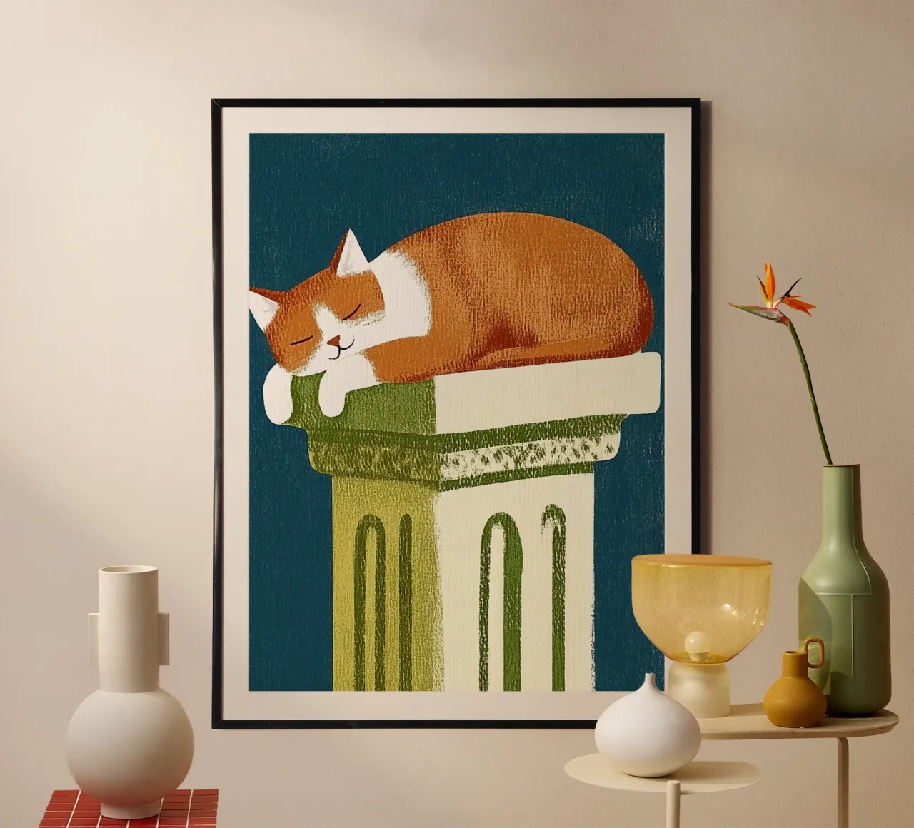 Gatto che dorme in Grecia poster da Curious Canvas