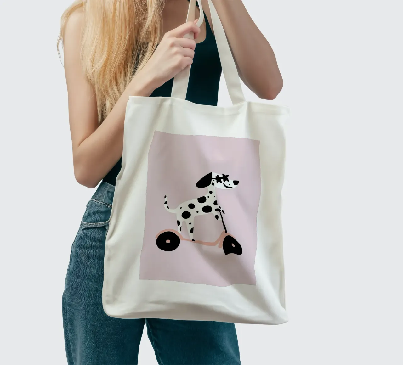 Dalmatian on Scooter tote bag by Little Lola