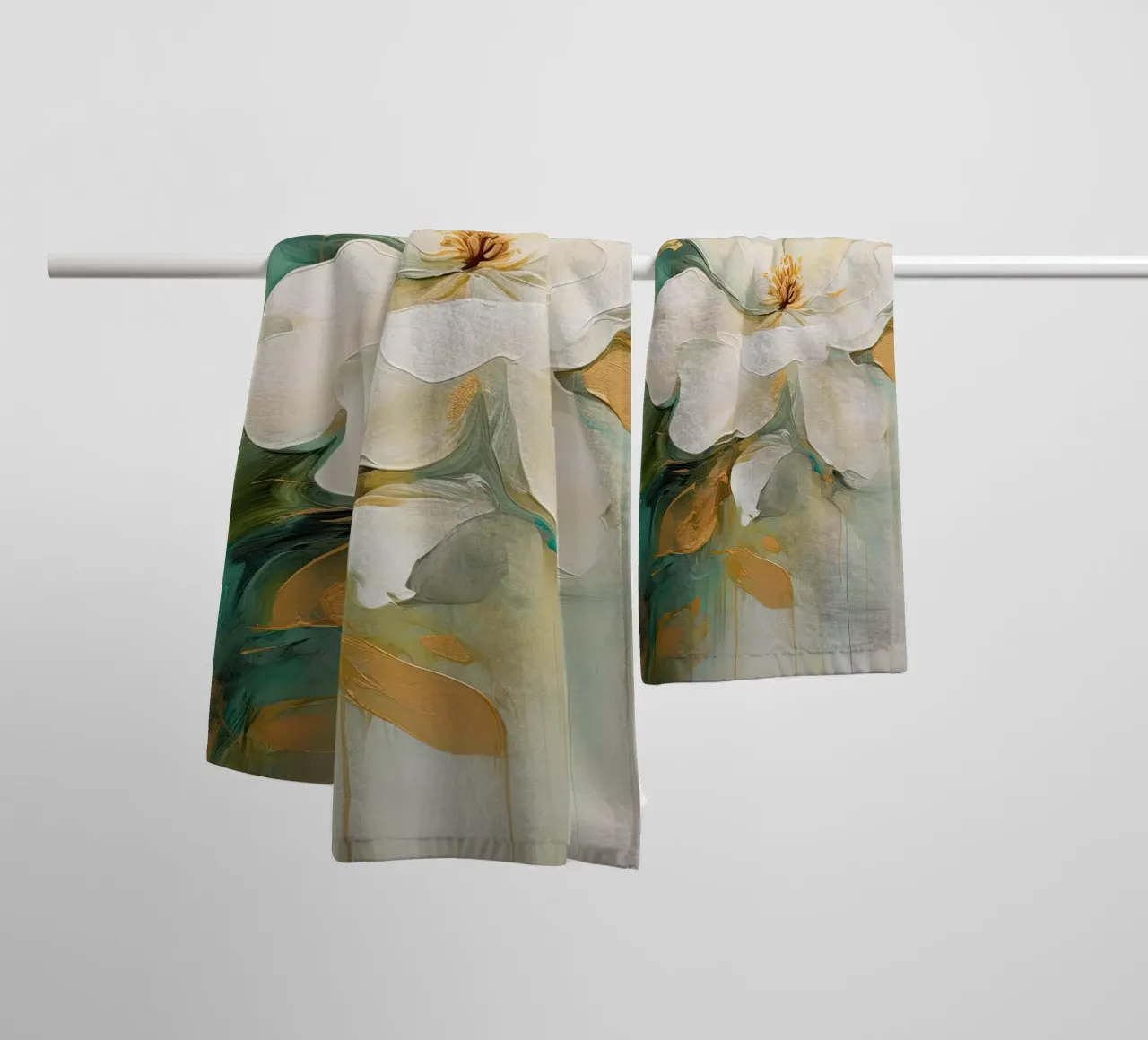 Fiore con verde e beige asciugamano da bagno da Imagine
