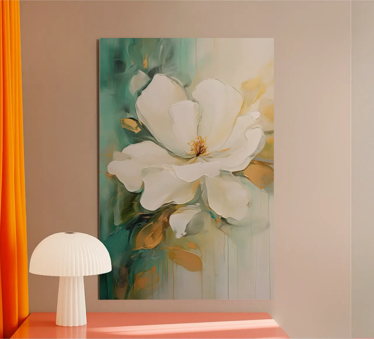 Fiore con verde e beige alluminio dibond da Imagine