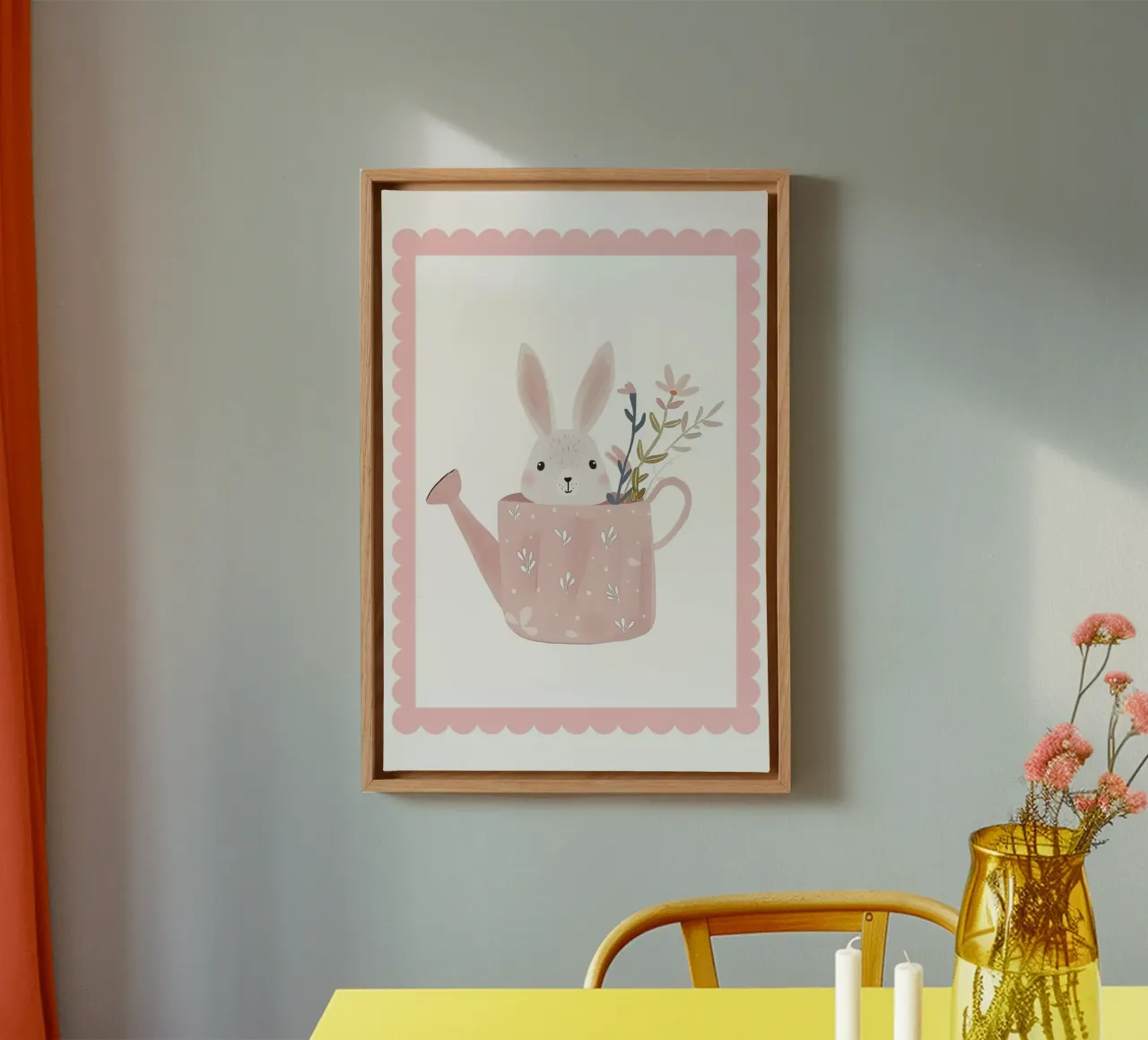 Cute Bunny Print, Nursery Wall Art canvas with Floater frame by Little Lola