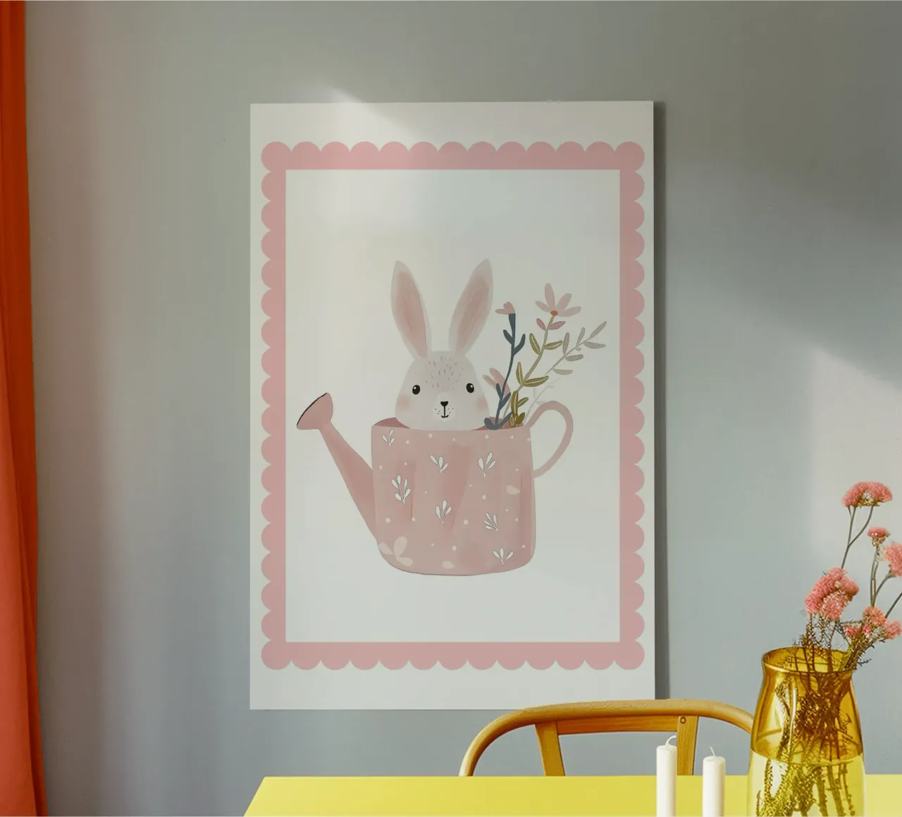 Cute Bunny Print, Nursery Wall Art canvas with Floater frame by Little Lola