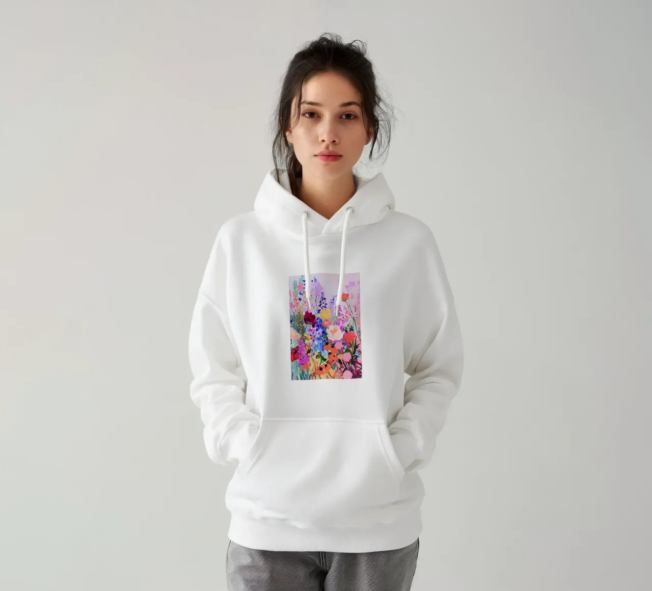 Stampa floreale, fiori selvatici, stampa floreale colorata felpa con cappuccio da Boheme