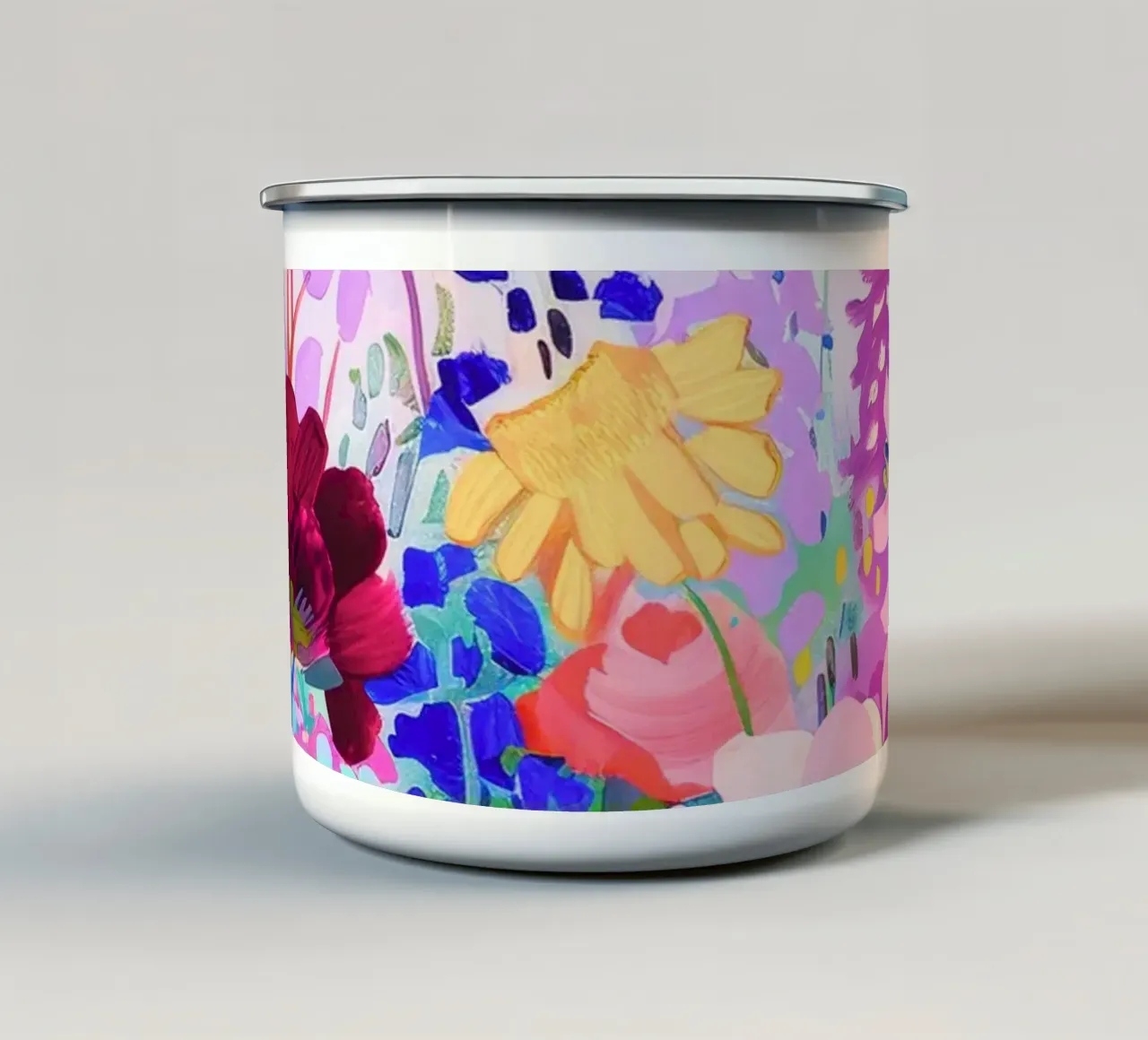 Stampa floreale, fiori selvatici, stampa floreale colorata tazza in smalto da Boheme