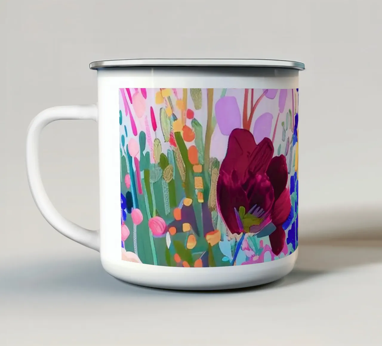 Stampa floreale, fiori selvatici, stampa floreale colorata tazza in smalto da Boheme