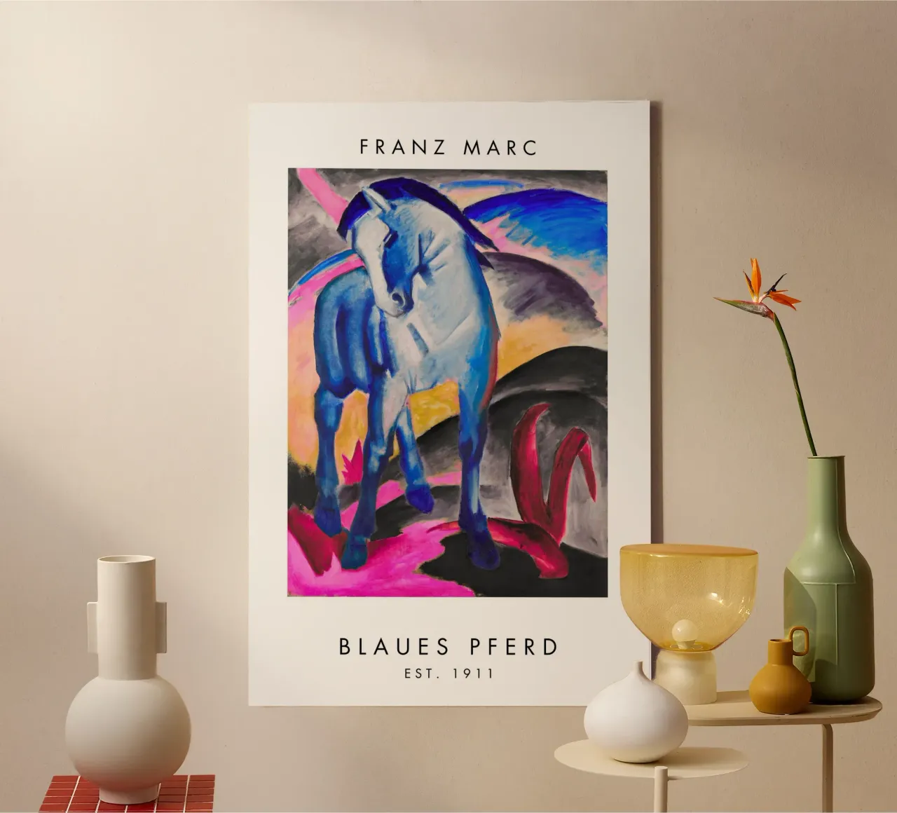 Franz Marc - Blaues Pferd tela con Cornice a cassetta da Second Canvas