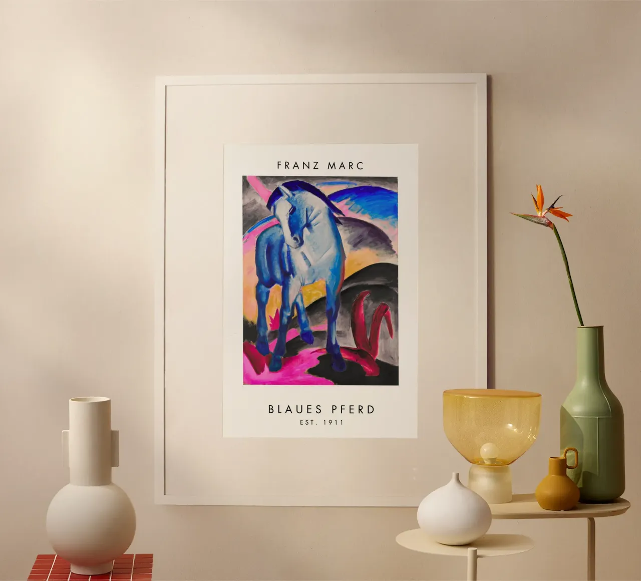 Franz Marc - Blaues Pferd poster con telaio in legno da Second Canvas