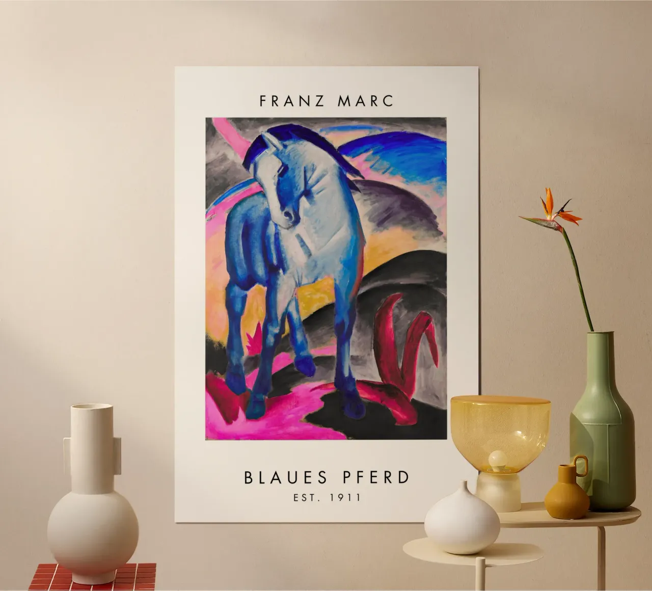 Franz Marc - Blaues Pferd poster con telaio in legno da Second Canvas