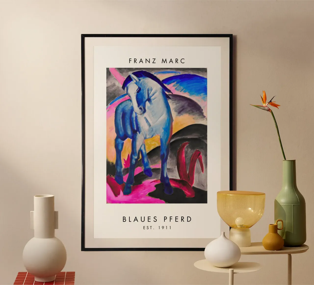 Franz Marc - Blaues Pferd poster con telaio in legno da Second Canvas