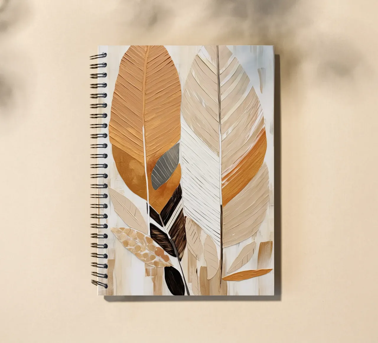 Feathers abstract in sand colours spiral notebook by Imagine