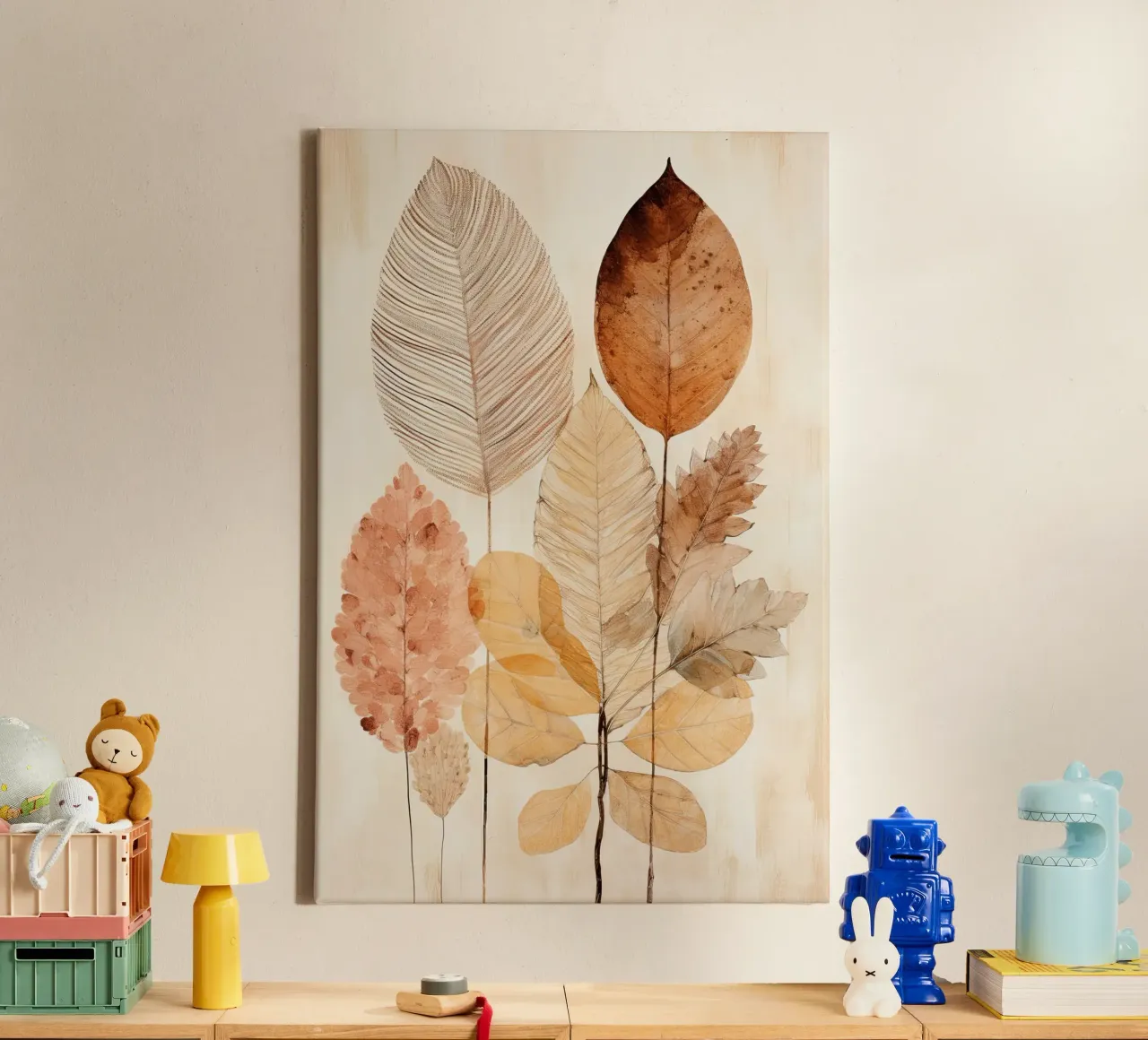 Feathers abstract in sand colours canvas by Imagine