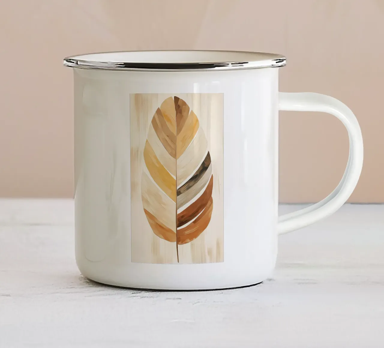 Veren abstract in zand kleuren emaille mok van Imagine