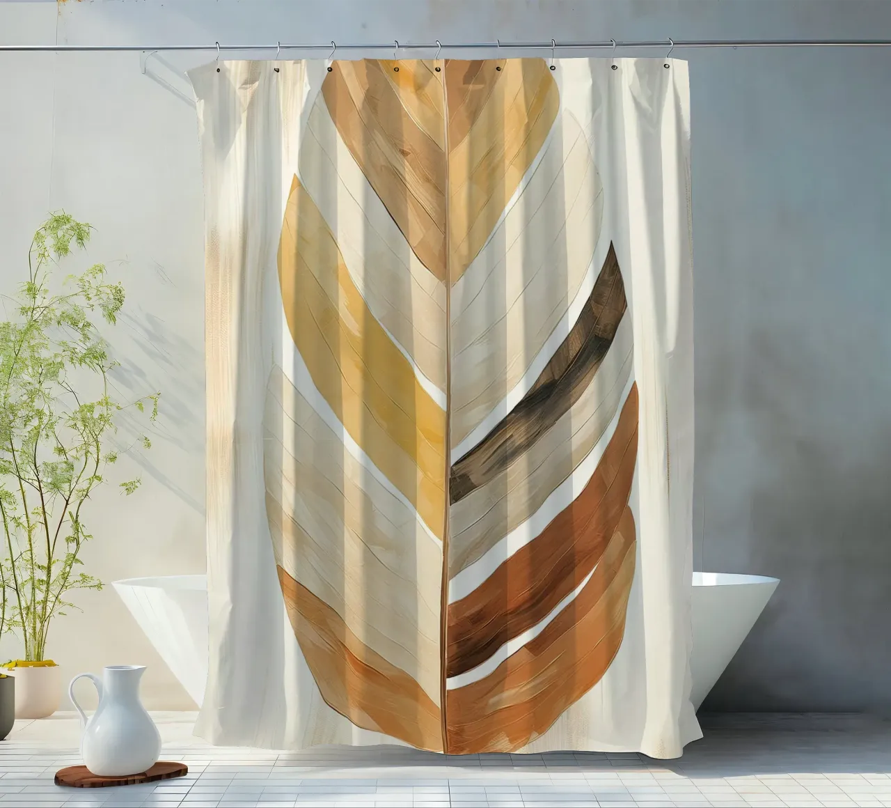 Feathers abstract in sand colours shower curtain by Imagine