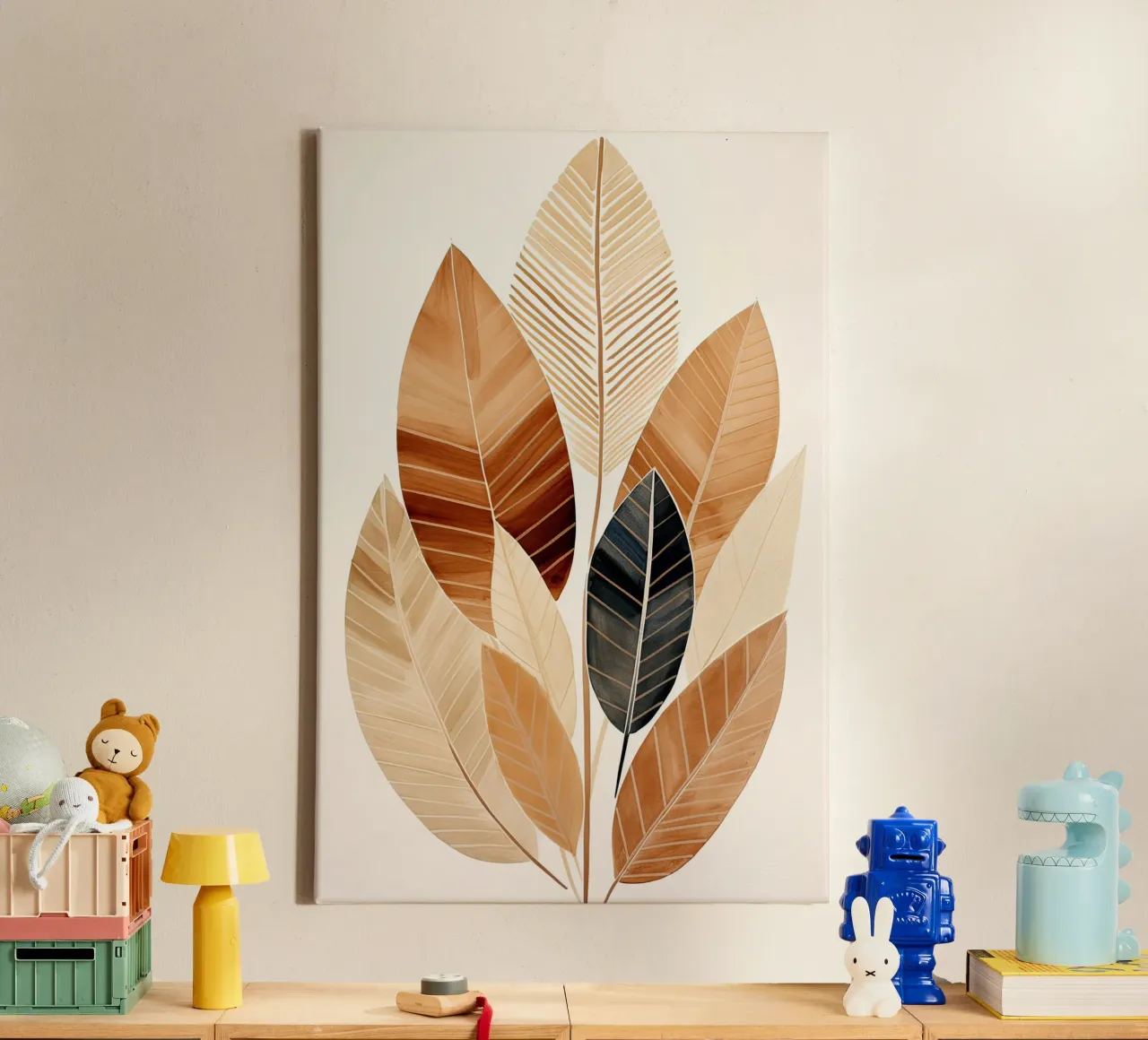 Feathers abstract in sand colours canvas by Imagine