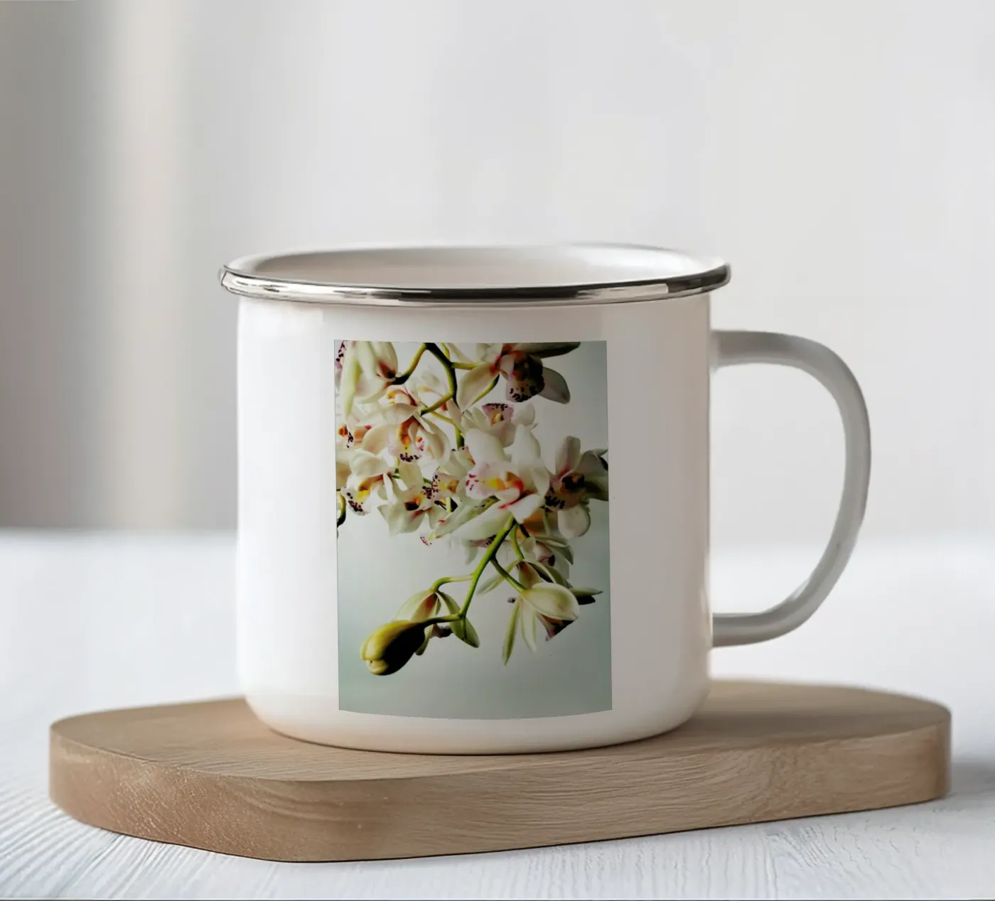 Tiny Orchids enamel mug by Angelo Cerantola