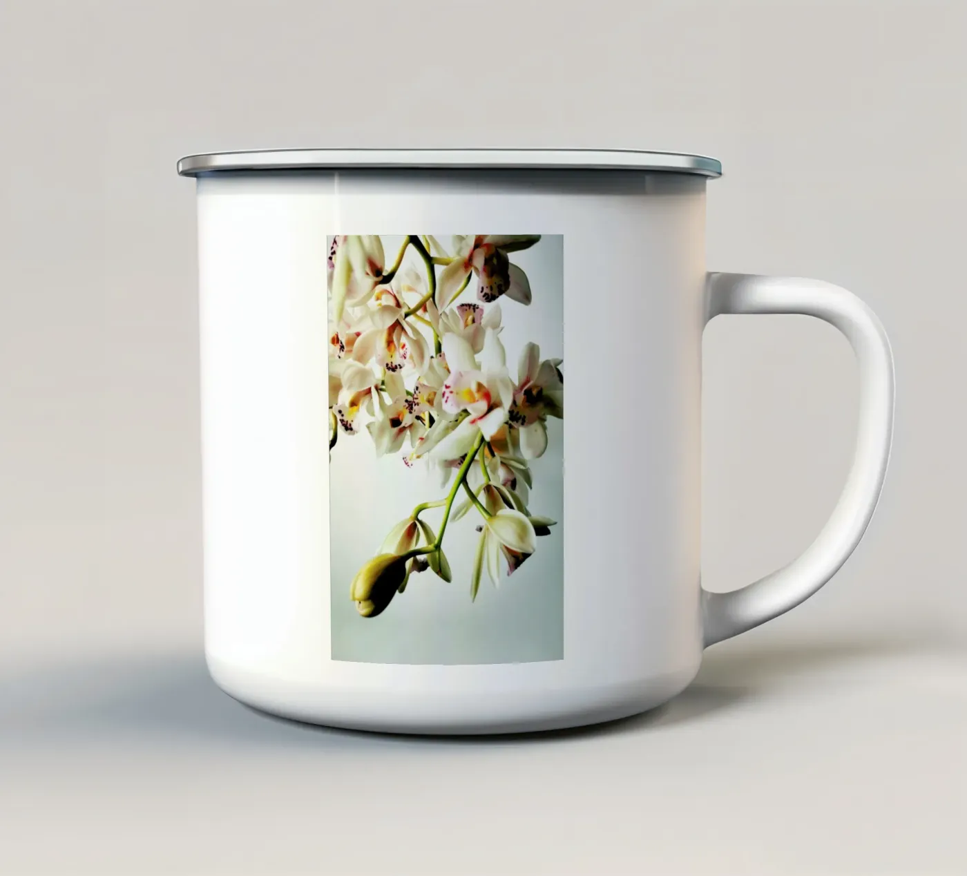 Tiny Orchids enamel mug by Angelo Cerantola