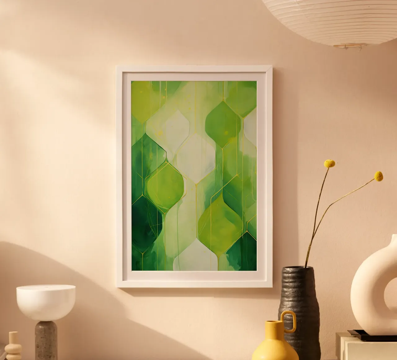 Colori astratti e verdi poster con telaio in legno da Imagine