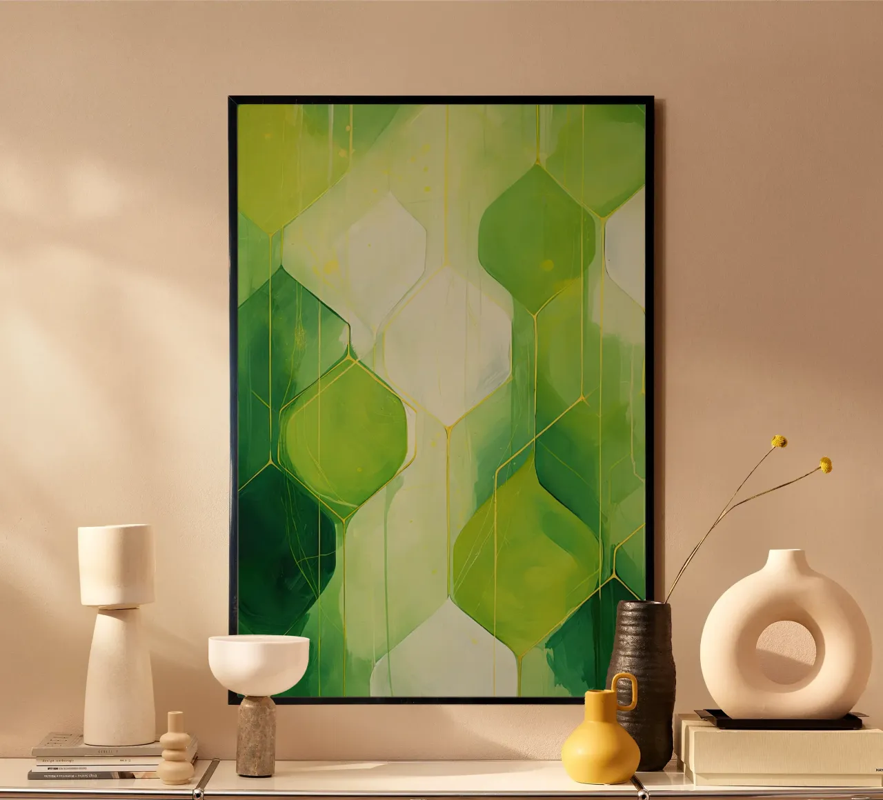 Colori astratti e verdi poster con telaio in legno da Imagine