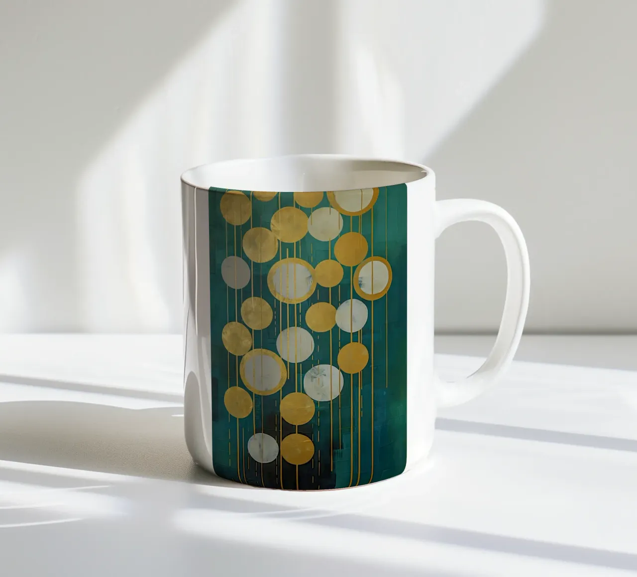 Gouden cirkels, abstract keramische mok van Imagine