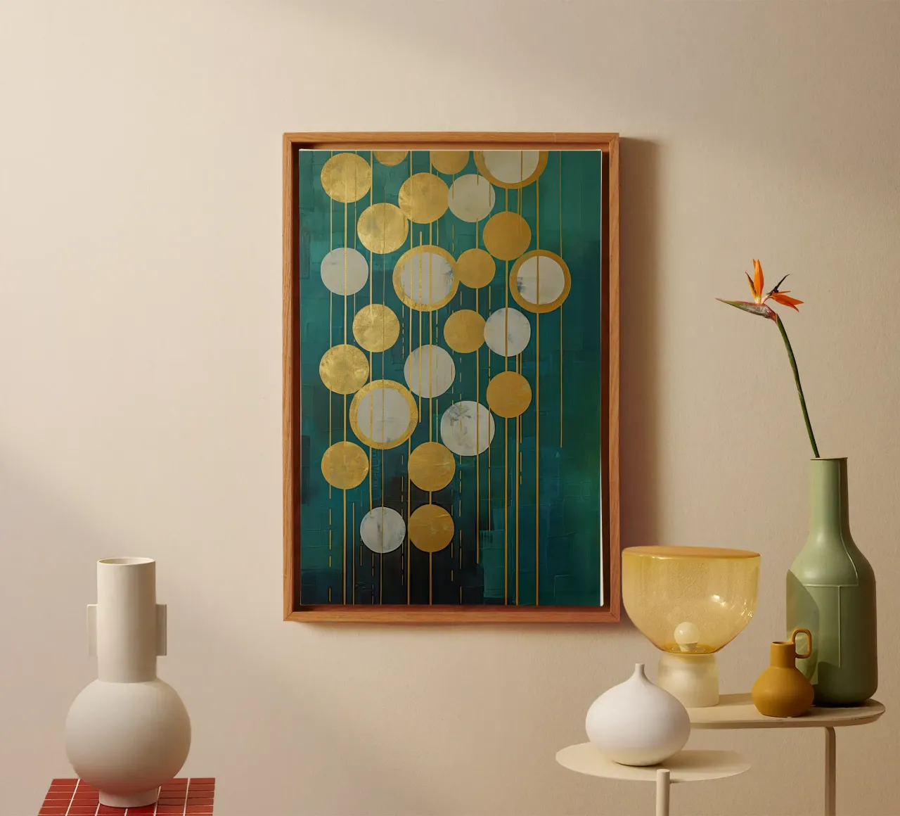 Golden circles, abstract canvas by Imagine