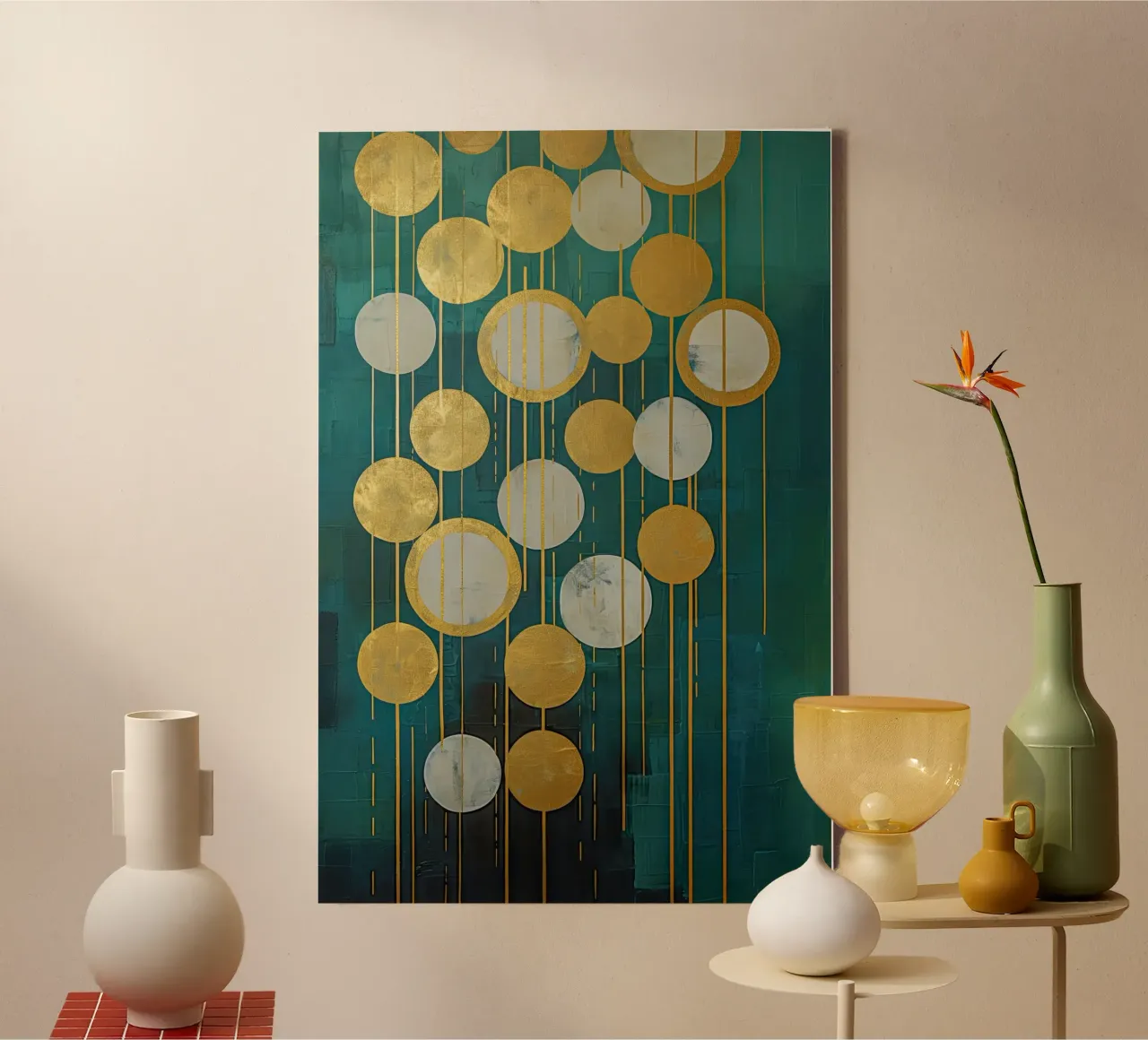 Golden circles, abstract canvas by Imagine