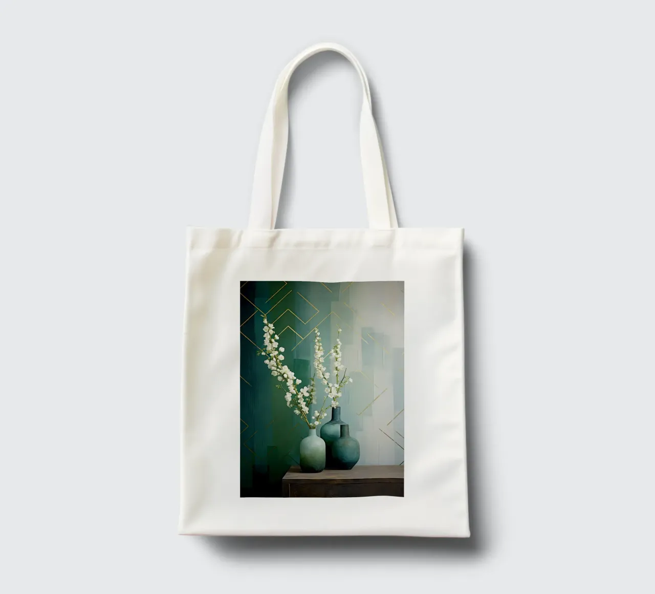 Natura morta e colori verdi borsa in juta da Imagine