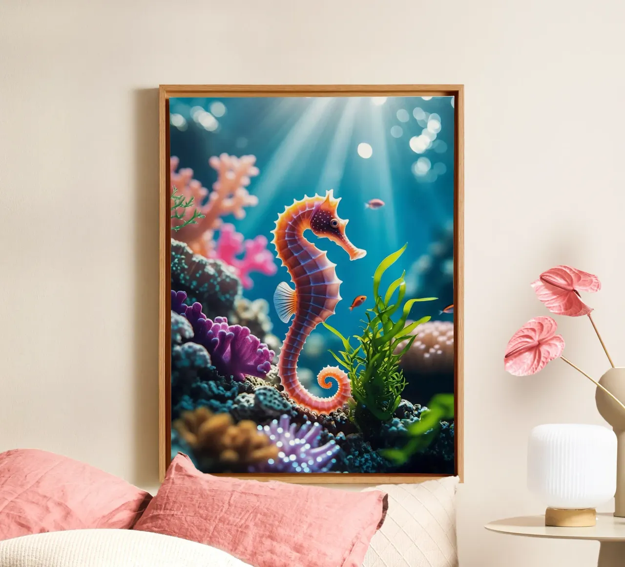 🪸🐠 Zeepaardje | Zwevende Droom (1) canvas met Baklijst van Trinkets NL Design Studio