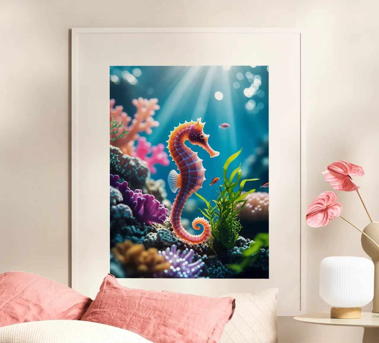 🪸🐠 Cavalluccio marino | Sogno galleggiante (1) poster con telaio in legno da Trinkets NL Design Studio