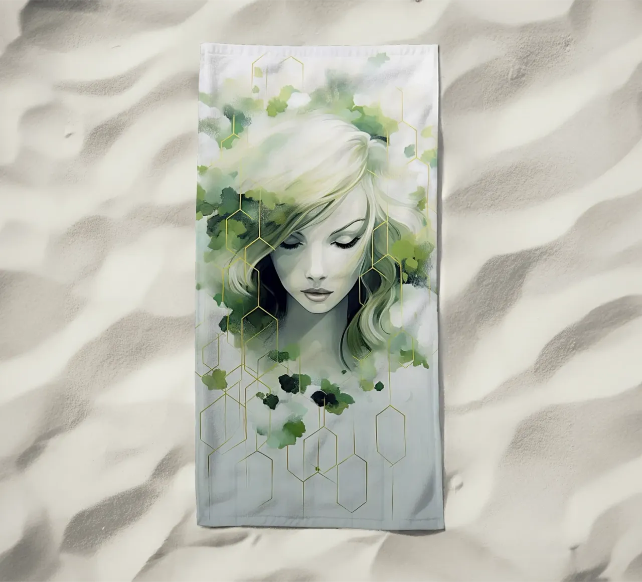 Ritratto di donna con colori verdi telo mare da Imagine