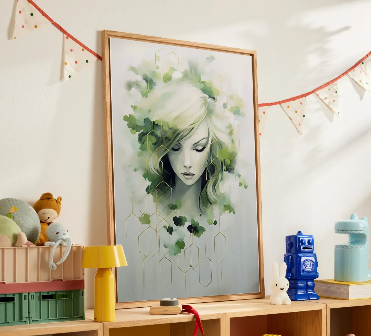 Ritratto di donna con colori verdi plexiglass da Imagine