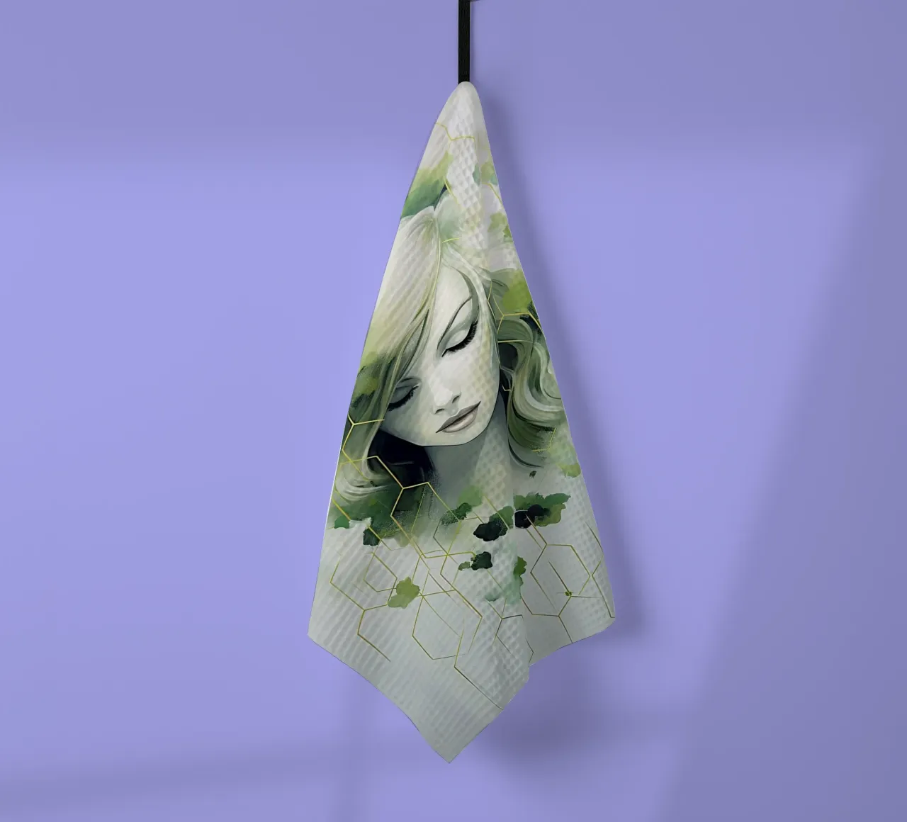 Ritratto di donna con colori verdi canovaccio da cucina da Imagine