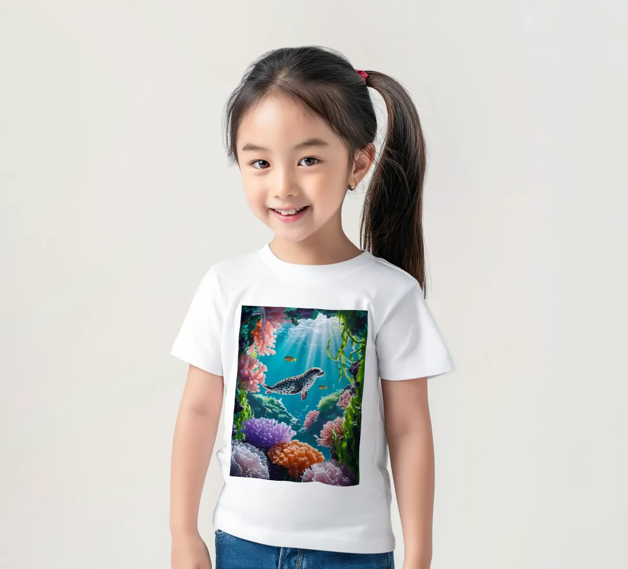 Foca maculata | Paesaggio onirico di una foca (1) t-shirt bambini da Trinkets NL Design Studio