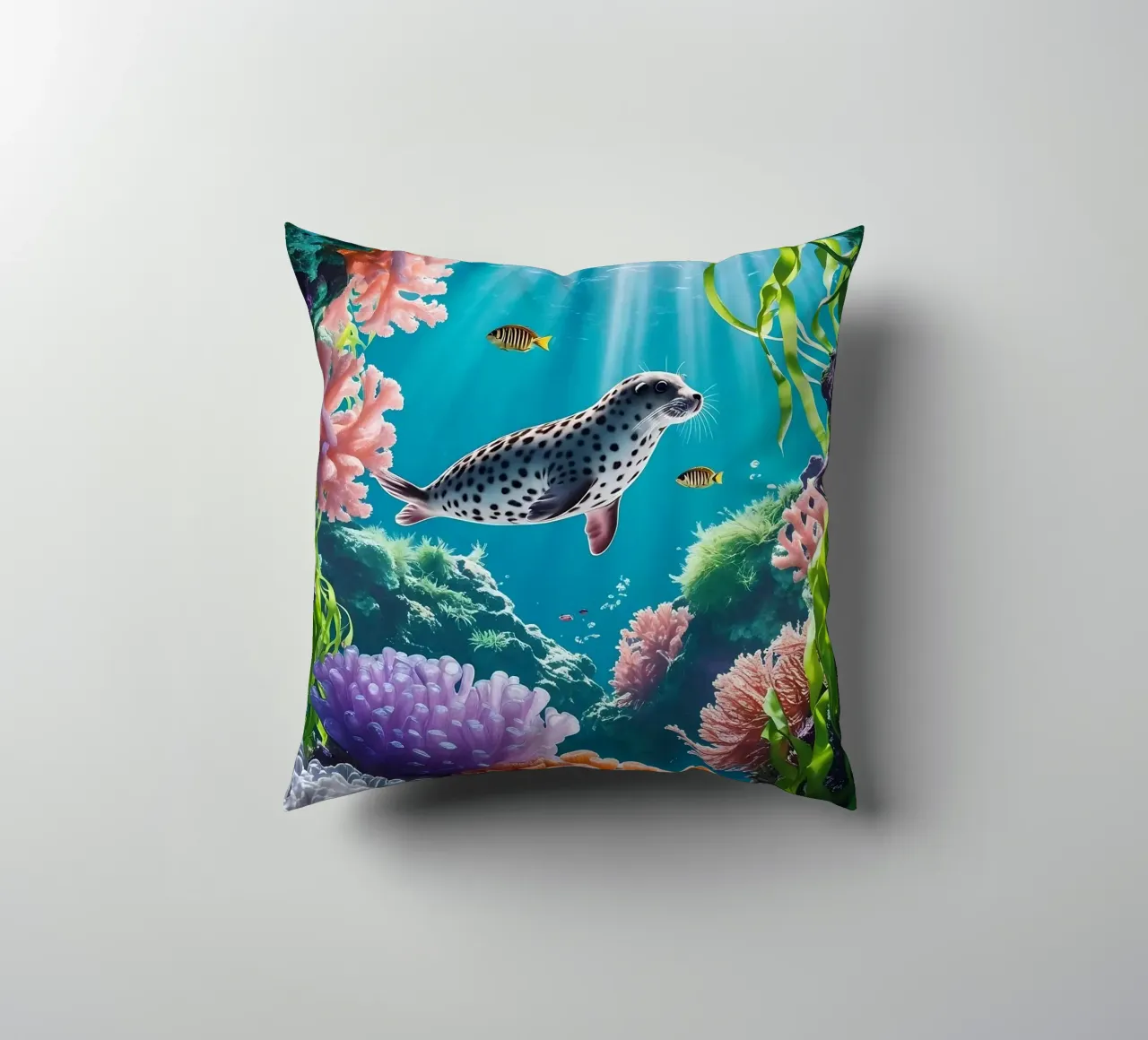 Foca maculata | Paesaggio onirico di una foca (1) cuscino da Trinkets NL Design Studio