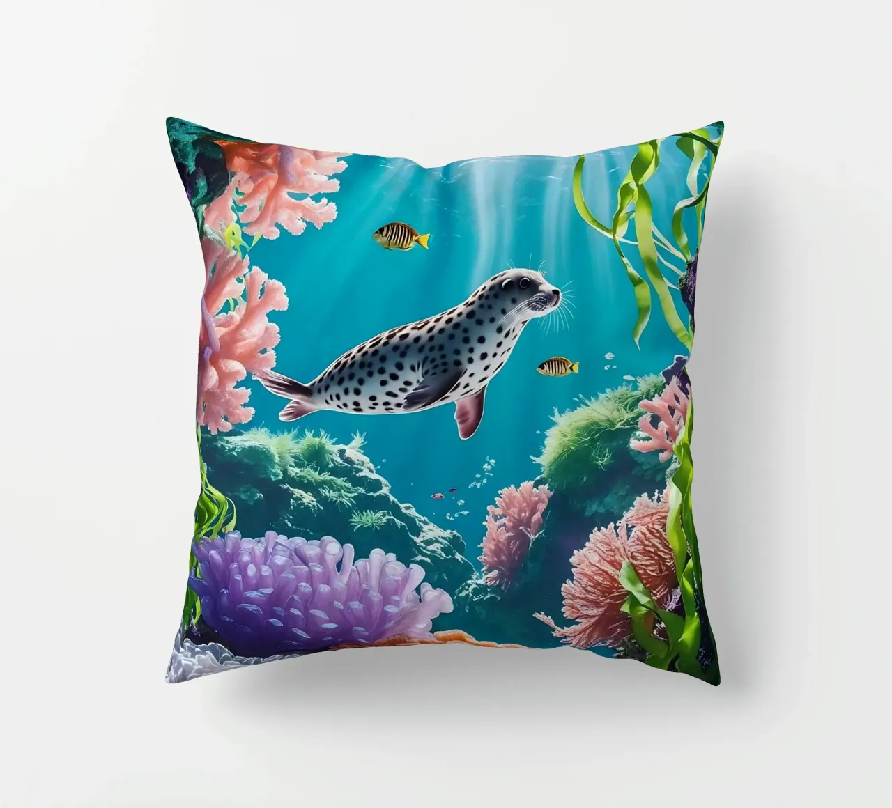 Foca maculata | Paesaggio onirico di una foca (1) cuscino da Trinkets NL Design Studio