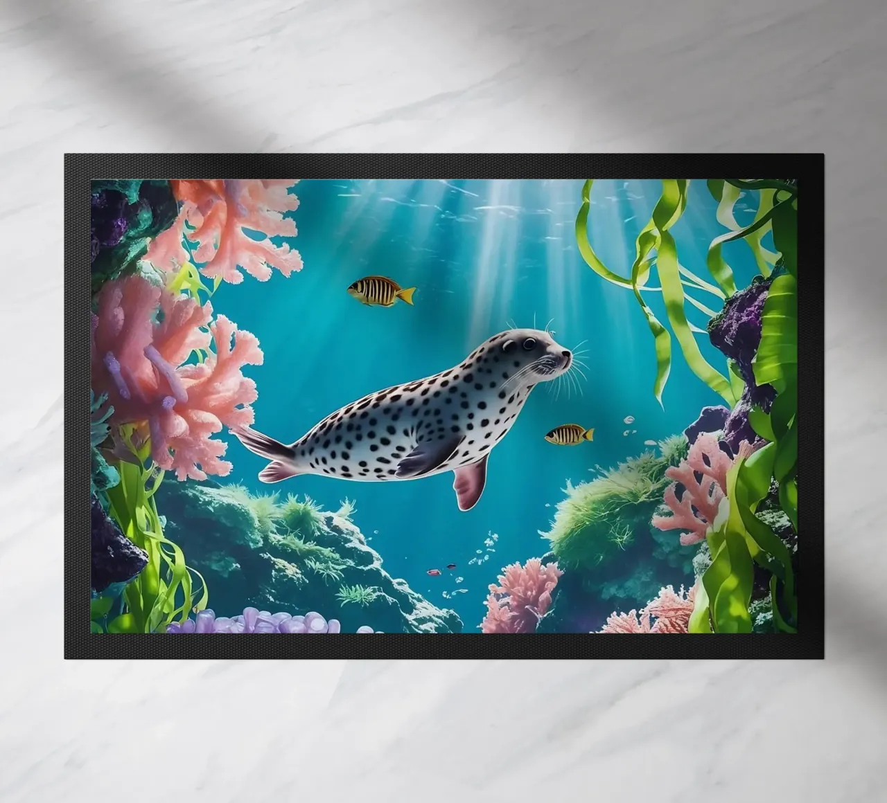 🪸🦭 Foca maculata | Paesaggio onirico di una foca (1) zerbino da Trinkets NL Design Studio