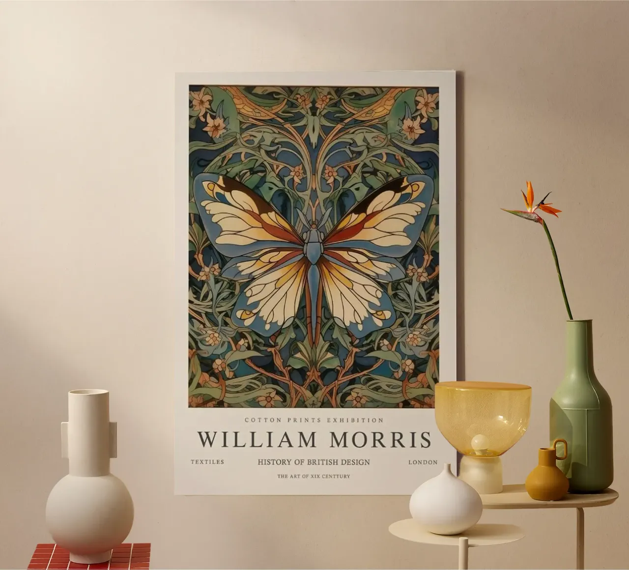 farfalla intricata design william morris tela con Cornice a cassetta da komo store