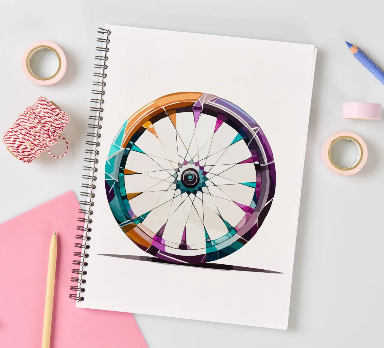 Elegante ruota anteriore di una bicicletta da corsa - Geometrica e poligonale diario ad anelli da Radkunstwerk