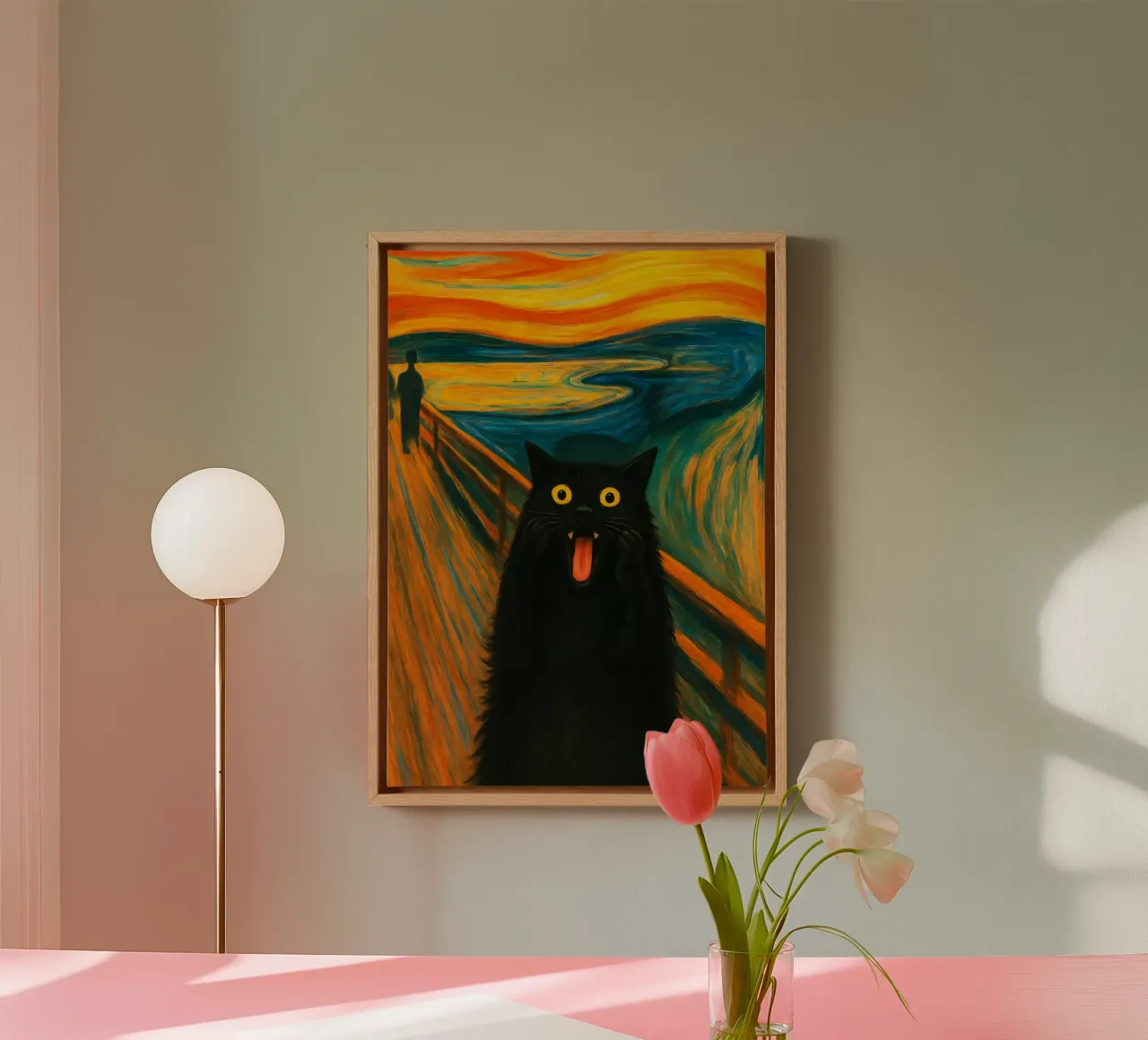 Black Cat The Scream canvas with Floater frame by Rawdenox