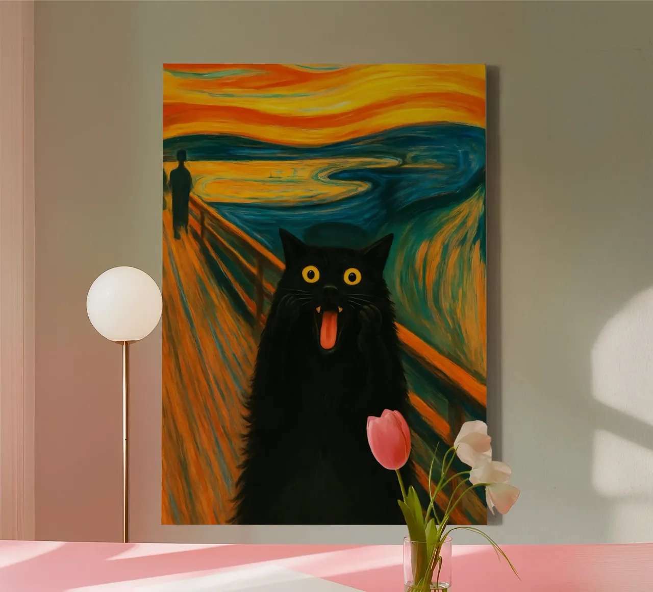 Black Cat The Scream canvas with Floater frame by Rawdenox