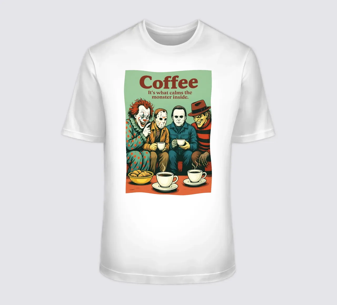 Le café, c'est ce qui calme le monstre à l'intérieur t-shirt de Rawdenox