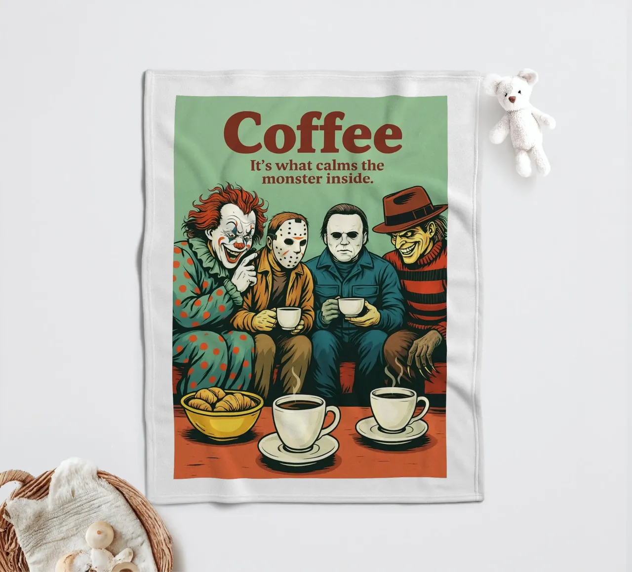 Coffe its what calm the monster inside fleece blanket by Rawdenox